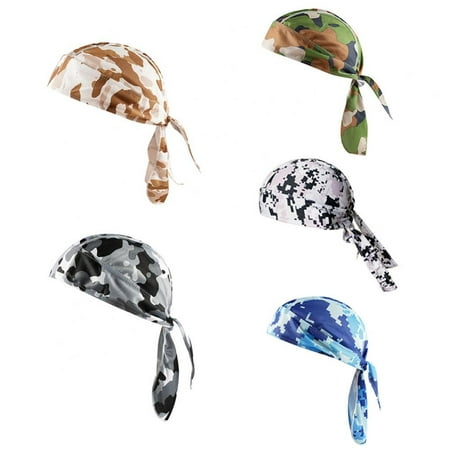 5PCS Skull Cap Breathable Sun UV Protection Hat Quick Dry Sports Headwear Men Women Adjustable Head Tie Sports Headband Camo Pattern Cycling Bandana for Running Gym Tennis Biking Dust Proof Sweatband