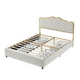 thumbnail image 5 of Royard Oaktree Metal Full-size Bed with Classic Button Tufted Upholstered Headboard and Footboard Modern Platform Beds Frame with Four Storage Drawers and Solid Wood Slats, Light Gray, 5 of 6