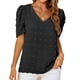 thumbnail image 1 of Top de jacquard con escote en pico y mangas abullonadas, camiseta holgada negra, talla M Summer Chic, 1 of 7