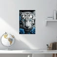 thumbnail image 2 of LZIMU Black and White Tiger Canvas Wall Art Wildlife Painting with Floral Blue Eyes Animal Flower Pictures Print Modern Office Home Decor Framed (16.00" x 24.00"), 2 of 5