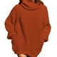 thumbnail image 3 of Vestido suéter de cuello alto Vestido jersey de manga larga Suéter de color puro de gran tamaño para mujer Rojo pardusco M, 3 of 6