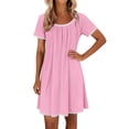 thumbnail image 6 of Lmueinov Women's Lace Trim Short Sleeve Nightgown, Soft Stretchy Casual Sleep Dress Nightshirt S-3XL, 6 of 8