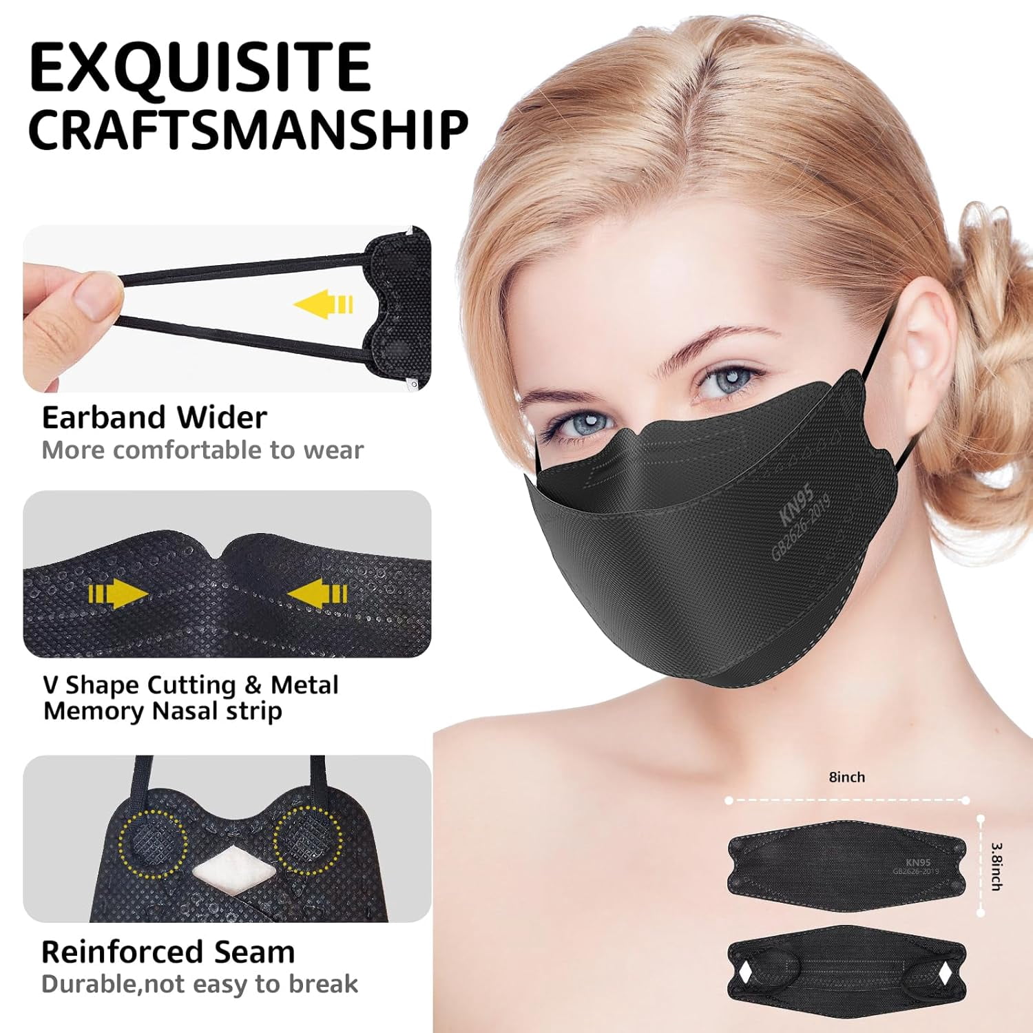 KN95 Face Masks 100 Pack, Breathable Comfortable and Disposable KN95 Mask, Black