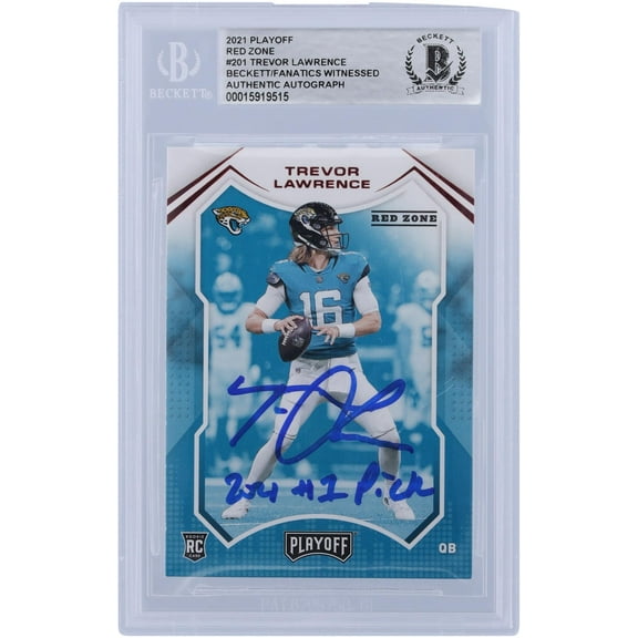 Trevor Lawrence Jacksonville Jaguars Autographed 2021 Panini Playoff Red Zone #201 Beckett Fanatics Witnessed Authenticated Rookie Card with "2021 #1 Pick" Inscription - Fanatics Authentic Certified