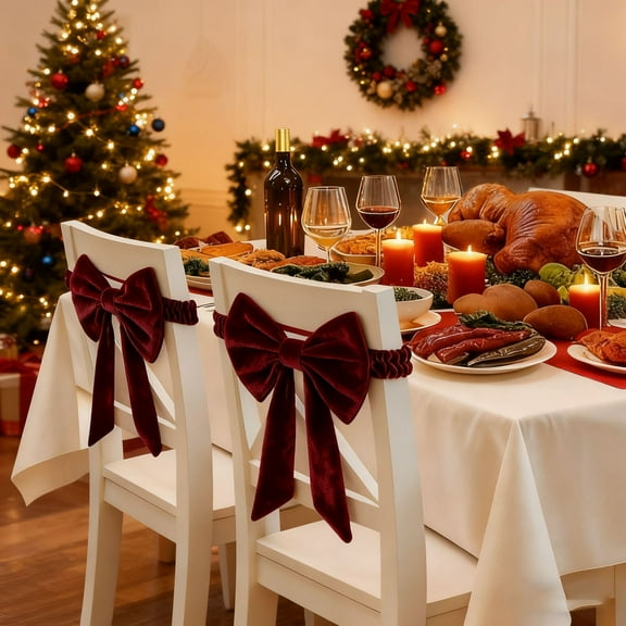 Chair Cover under $5! Bzdzmqm Christmas Red Bow Chair Cover, Decorative Backrest Straps Cover, Holiday Chair Decoration, Party Wedding Chair Decor, Festive Seating Accessories