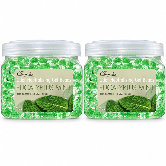 Clear Air Odor Neutralizing Gel Beads Air Freshener, Eucalyptus Mint, 12 oz Each, 2 Pack