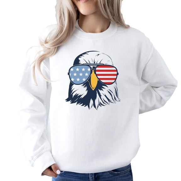 USA Eagle Sweatshirt for Women, Teens, and Girls Red White & Blue Trendy Patriotic Sweater White Sweatshirt Adult Small