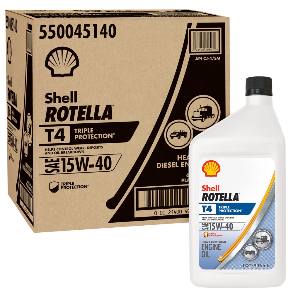 (4 Pack) Shell Rotella T4 Triple Protection 15W40 Diesel Engine Oil, 1