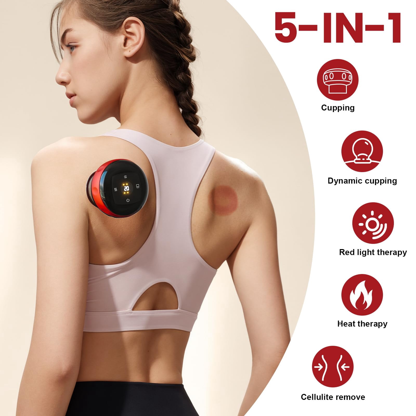 Flaremore  Smart Cupping Massage Therapy Set, Electric Therapy Massager Kit, Portable Electric Cupping,5-in-1 Adjustable 12 Levels Smart Cupping Massager,Gua Sha Massage Tool,Red