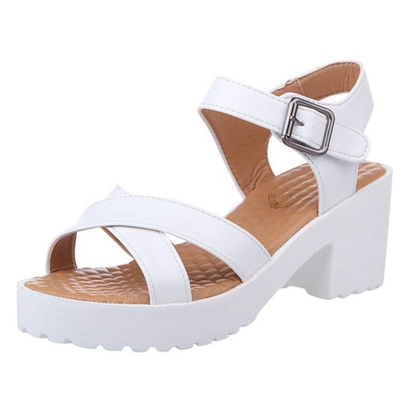 Fashion Womens Chunky Heels Womens Beach Sandals Breathable Lace Up Shoes Huarache Sandals Women Casual Sandals