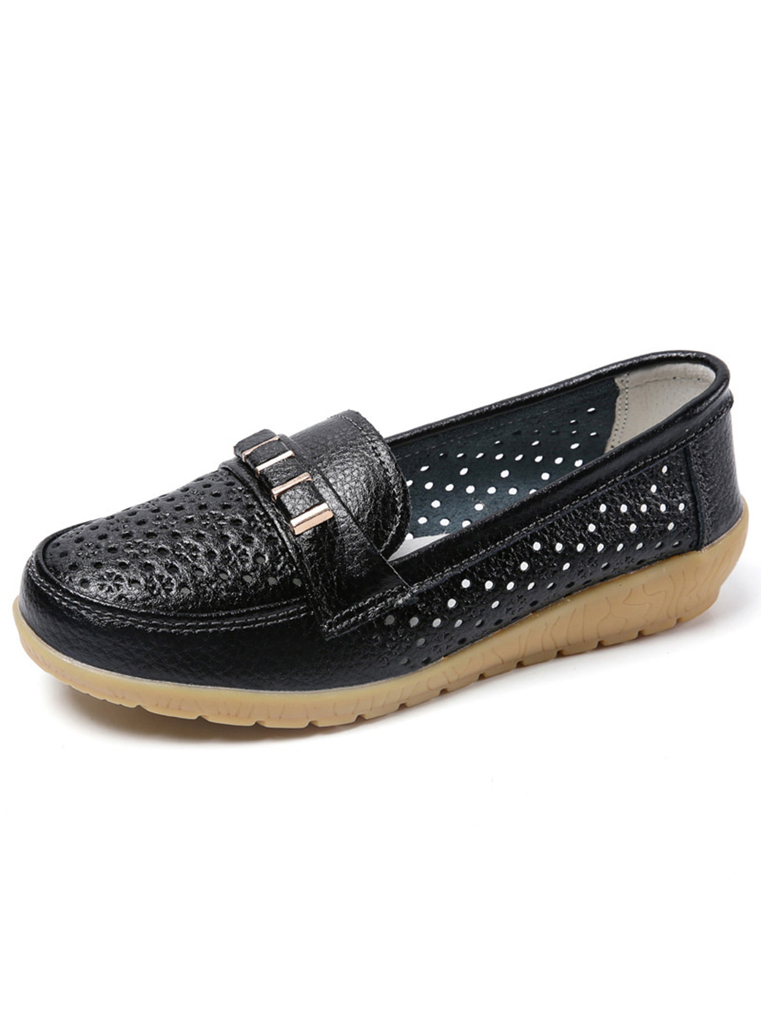 Women Hollow Out Loafers Flat Boat Shoes Breathable leather Casual Pumps Slip-on 