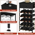 thumbnail image 3 of Wine Rack Freestanding Floor 5-Tier Liquor Bar Stand with Glasses Holder and Fabric Drawer, 20 Bottles Mini Wine Bar Cabinet for Small Space, Home Bar Dining Room Living Room, Black, 3 of 16