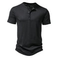 thumbnail image 2 of LYEAA Summer Shirts for Men Breathable Short Sleeves Four Buttons Crew Neck Fitted Pullover T-shirts Solid Casual Soft Comfortable Men's Tops Black 2XL, 2 of 8