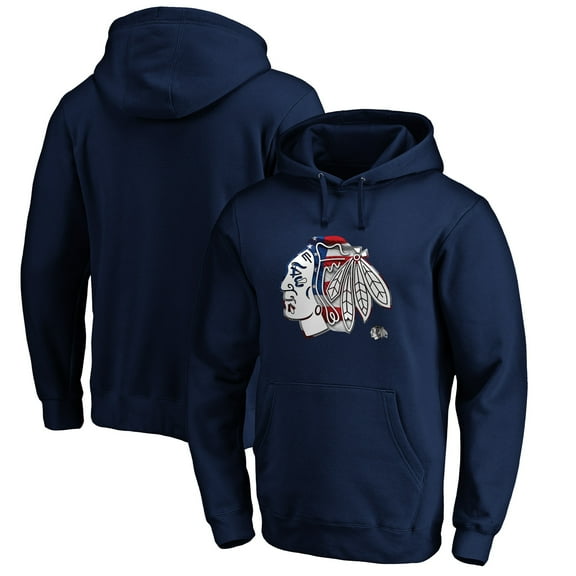 Men's Navy Chicago Blackhawks Banner Wave Logo Pullover Hoodie