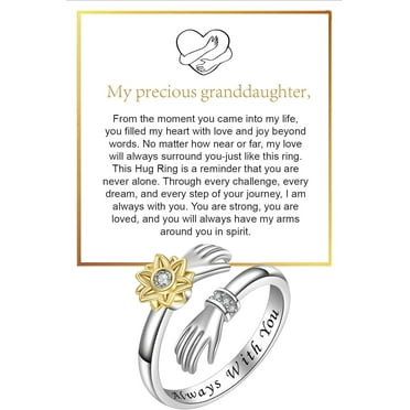 Granddaughter Daughter Hug Ring For Hope Rings, Stainless Steel Inspirational Jewelry Engraved Always With You Love You Forever Message Adjustable Non Tarnish Jewelry Birthday Gift Card