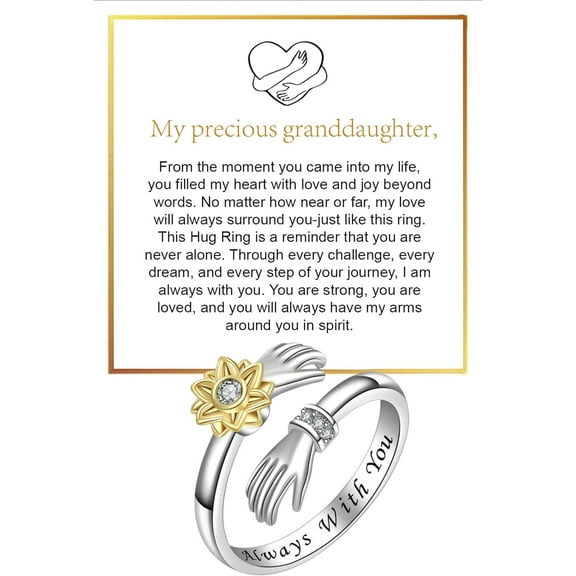 Granddaughter Daughter Hug Ring For Hope Rings, Stainless Steel Inspirational Jewelry Engraved Always With You Love You Forever Message Adjustable Non Tarnish Jewelry Birthday Gift Card