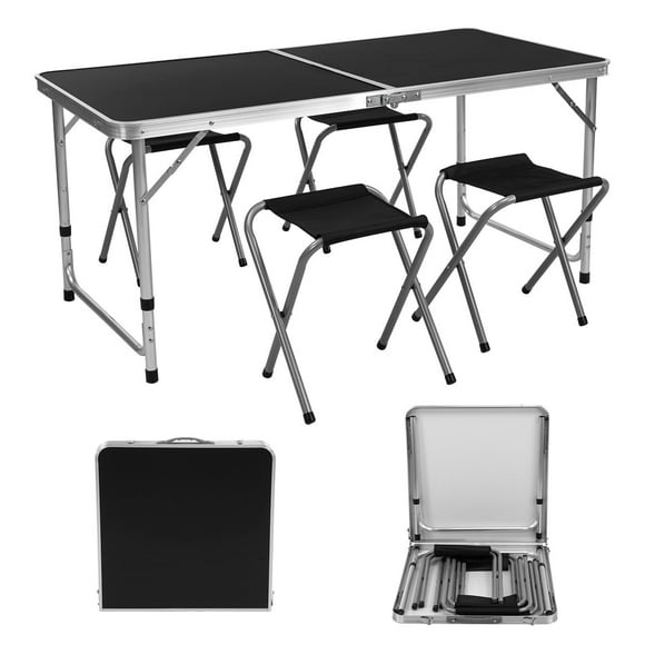 Mesa Plegable Tipo Portafolio Con 4 Sillas Portátiles 1.20 M Color Negro