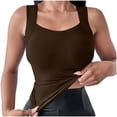 thumbnail image 2 of Siminsem Built in Bra Wide Strap Tank Top for Women Cotton Shelf Bra Camisole Tummy Control Shaper Adjustable Straps Scoop Neck Everyday Layering Top, Coffee,L, 2 of 9