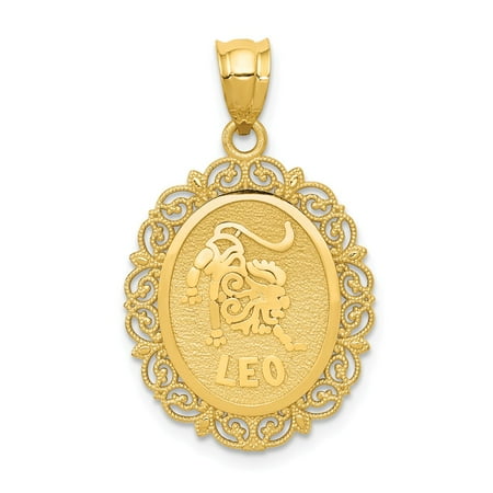- 14k Yellow Gold Solid Satin Polished Leo Zodiac Oval Pendant (18mm x 25mm)