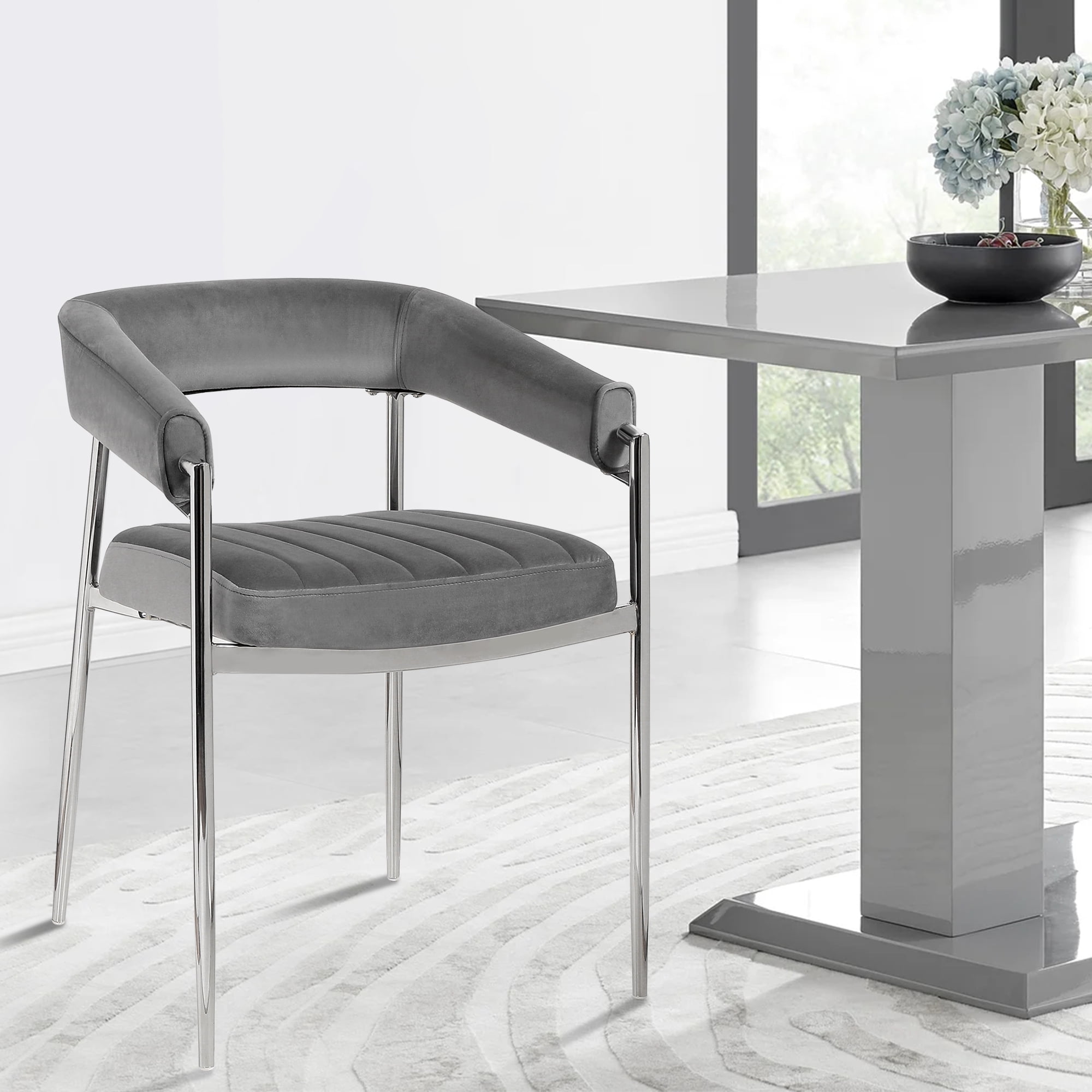 Velvet Upholstered Dining Chair Modern Armed Kitchen Accent Chairs with