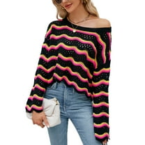 Defitshape Women's Long Sleeve Pullover Sweater Knit Cropped Top Short Soft Bell Sleeve Cozy Crewneck Fashion Knitwear Black X-Large