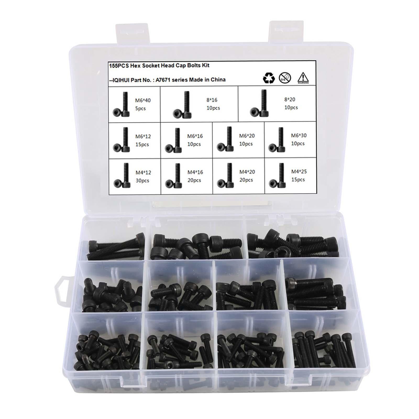 155x Sockets Cap Head Screws Bolt and Nut Set with Storage Box Machinery Hardware Furniture Hexagon Fasteners Metric Stainless Steel M6 M8