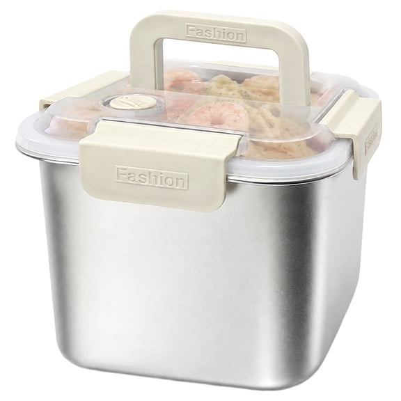 1PC 3650ML 316 Stainless Steel Airtight Food Storage Container, Large Portable Lunch Box with Handle,Milk White