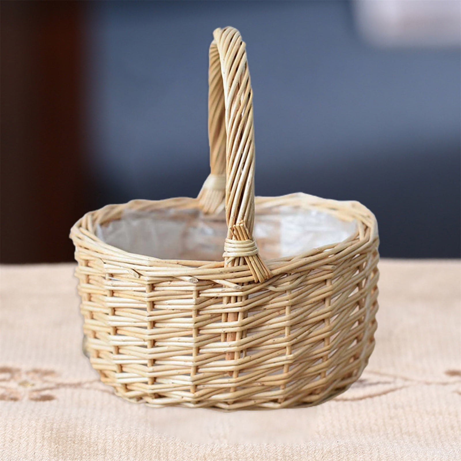 Kjfeif Handwoven Rattan Basket with Handles, Multi‑Function Round Container for Easter, Picnic, Wedding, Fruit Storage and Home Garden Decoration