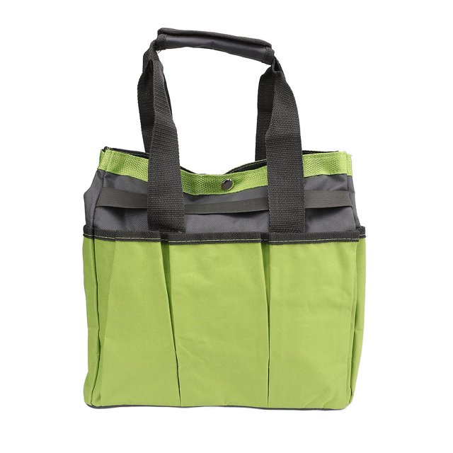 Bolsa de herramientas portátil para exteriores, cinta de tela Oxford, placa de PE, bolsa de almacenamiento de jardín de gran capacidad, fondo verde y gris, 2024