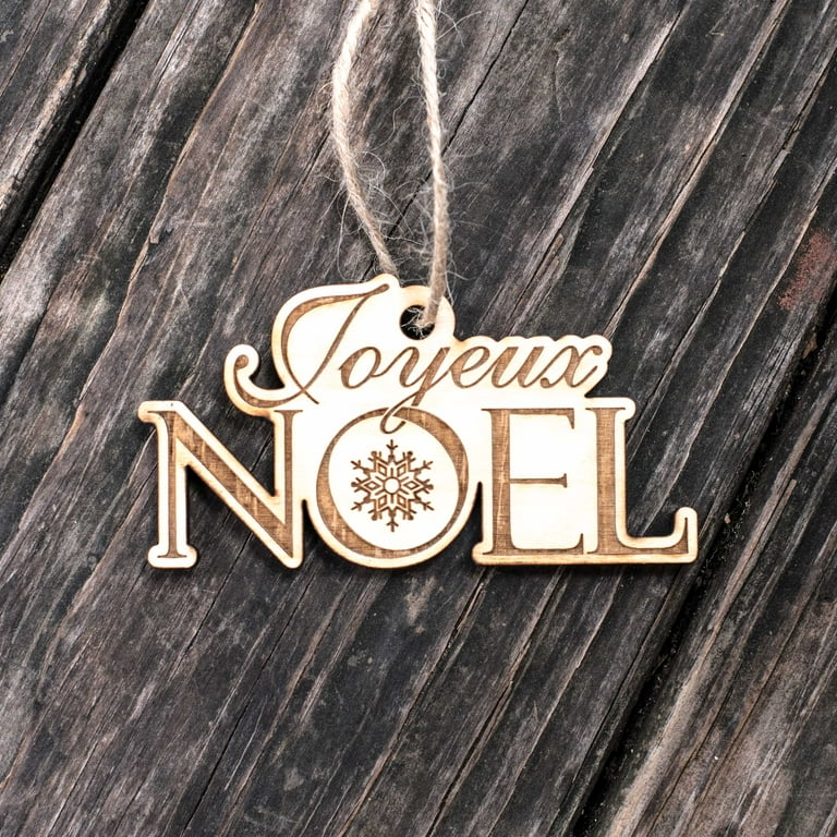 Ornament - Joyeux Noel - Raw Wood 4x2in Ornament - Joyeux Noel - Raw Wood 4x2in