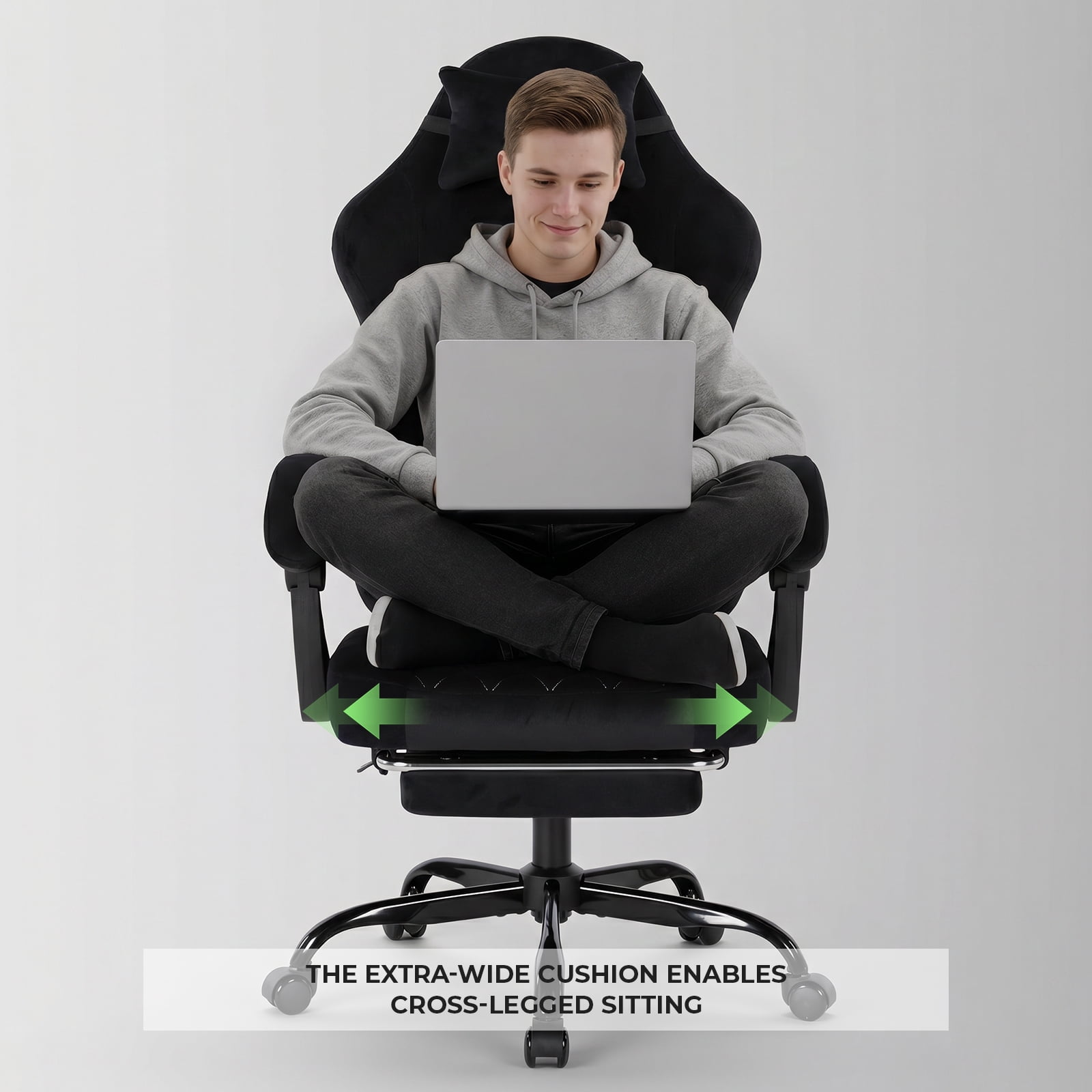 Leumius Ergonomic Gaming Chair,High Back Office Desk Computer Chair with Lumbar Support and Height Adjustable Headrest Backrest,Black