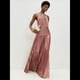 thumbnail image 4 of Vestido Plisado Elegante Sin Mangas con Cuello Halter, Abertura y Lazo Metálico de Lujo para Mujer Rosa XL, 4 of 8