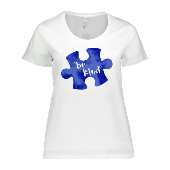 Inktastic Autism Awareness Be Kind Dark Blue Puzzle Piece Women's Plus Size T-Shirt