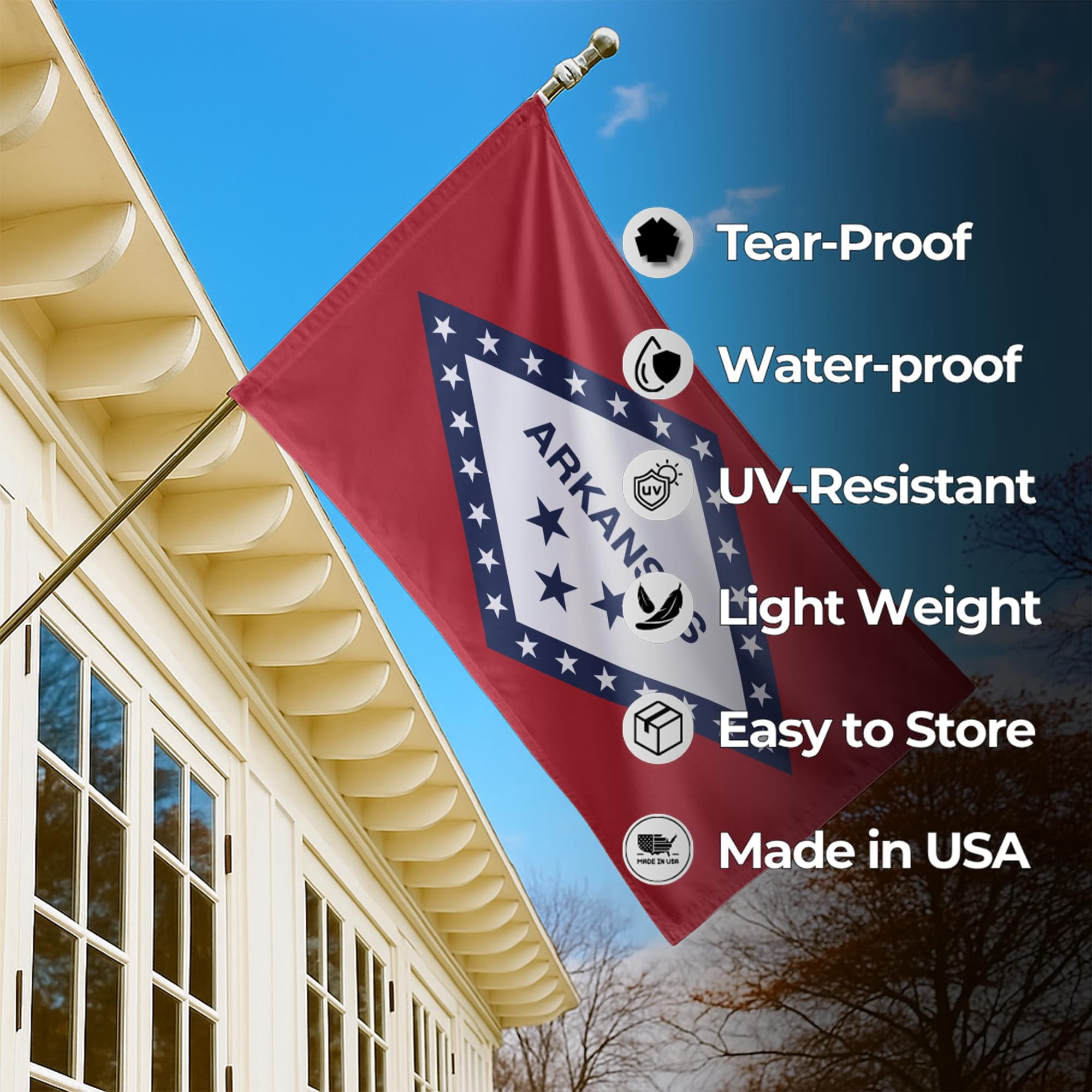 Arkansas Outdoor Flag (3x5ft) by DreamController - Durable, Fade-Resistant Polyester, Double-Stitched, Brass Grommets - HD Printed USA State Flag - Made in USA