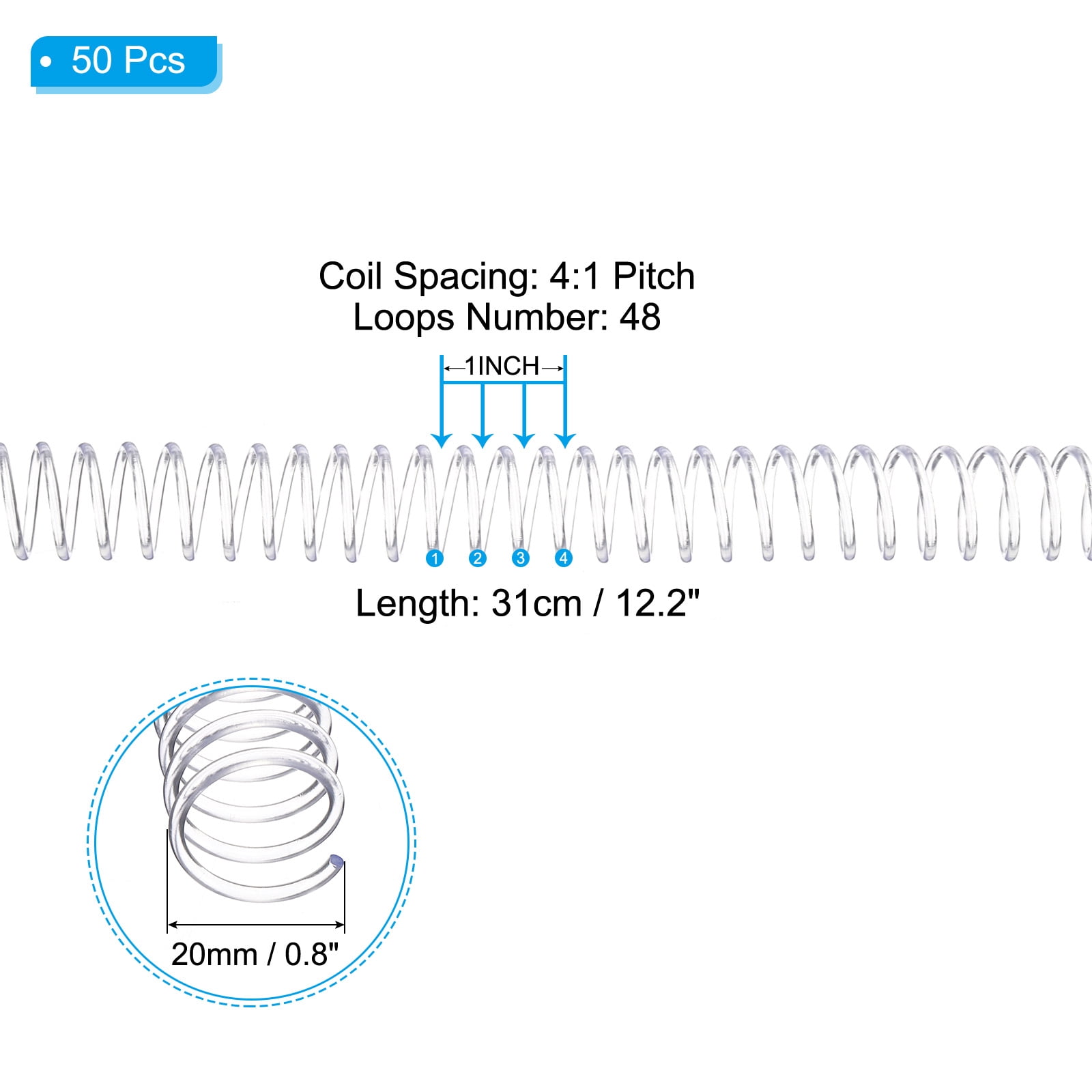 Unique Bargains Spiral Binding Coils for Sheet Capacity with 4:1 Pitch 20mm Clear