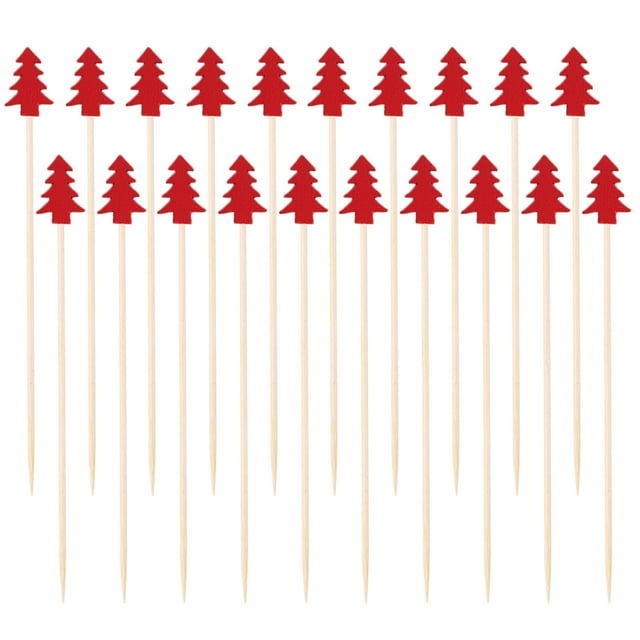 100PCS Bamboo Cocktail Picks Disposable Fruit Cake Sticks Christmas Tree Shape Toothpicks for Appetizer Party Bar