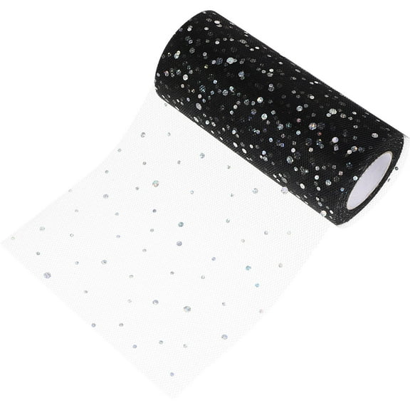 HEATSHAKING 1Pack Black Glitter Tulle Fabric for Wedding and Party Decorations 2250X15cm
