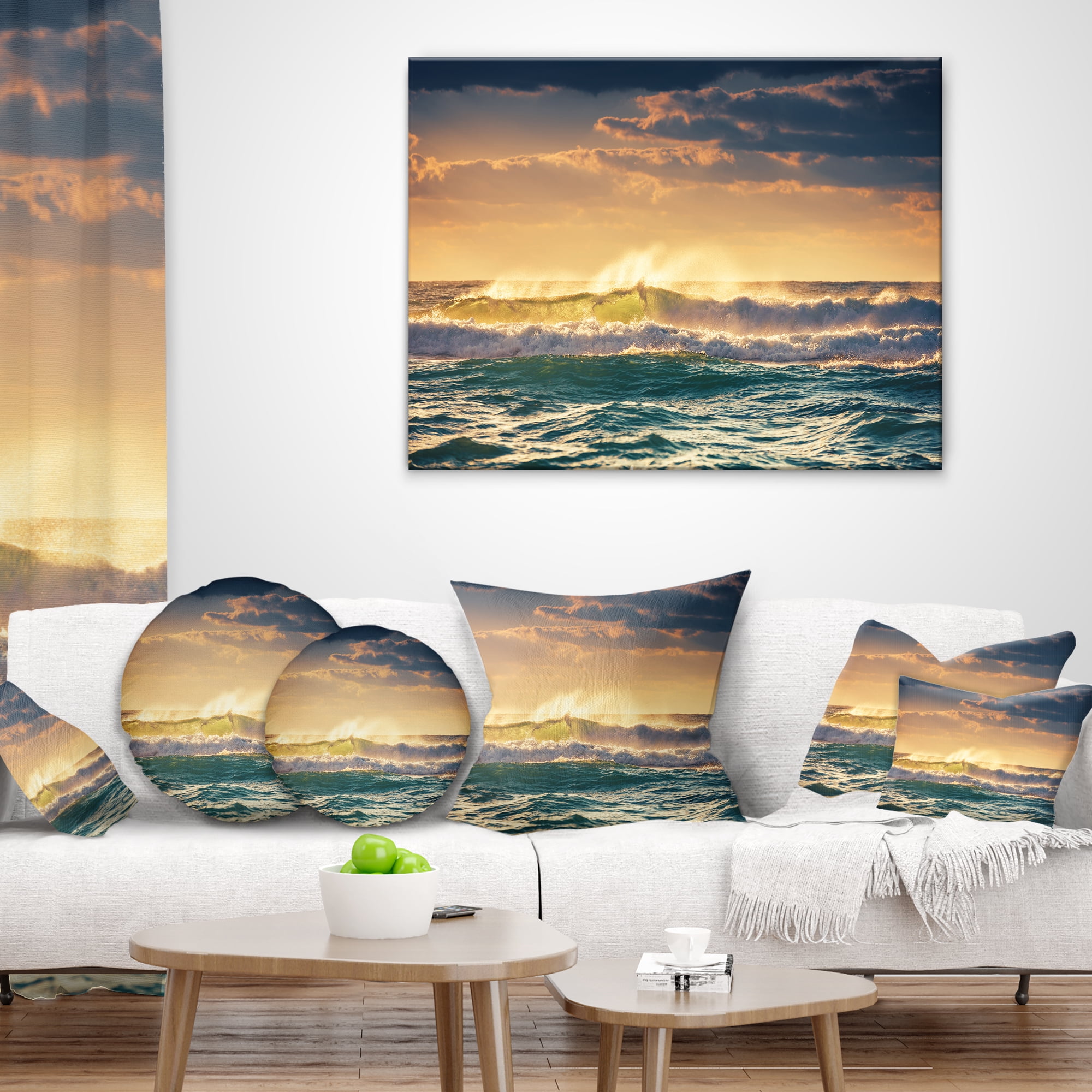 Designart 12" x 20" Multi-color Sea Shore Polyester Throw Pillow