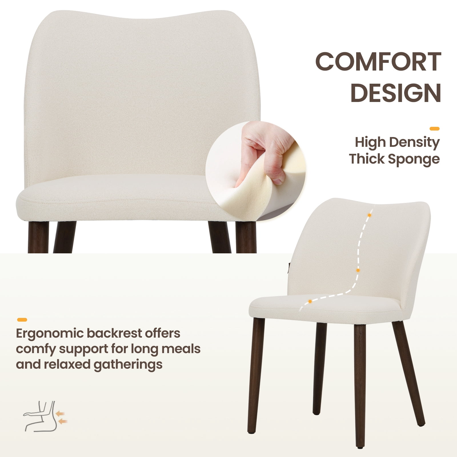 EOP Upholstered Dining Chairs Set of 2, Mid Century Modern Dining Room Chairs, Fabric Farmhouse Dining Side Chairs with Wood Legs, Armless Kitchen Chairs with Wingback, Beige