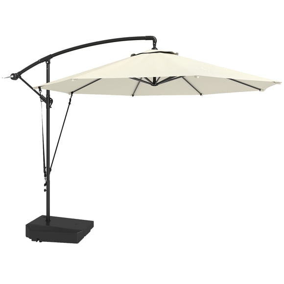 Outsunny 10FT Patio Umbrella w/Fillable Base Wind Strap Cover Cream White