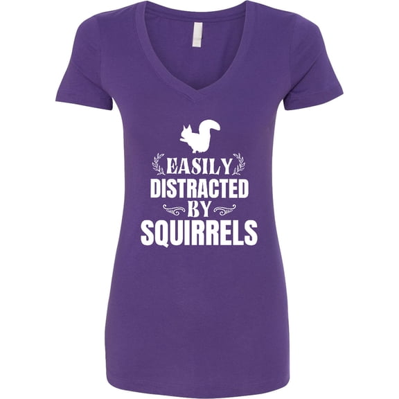Inktastic Easily Distracted by Squirrels Women's V-Neck T-Shirt