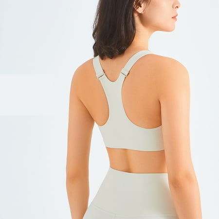 

Toyella Zip Front Sports Bra Shock Absorption Gather For Women Plus Size Workout Fitness Running Light lvory Size10