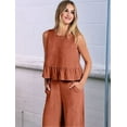 thumbnail image 4 of Women'S Casual Sleeveless Pleated Round Neck Vest Wide Leg Cropped Pants Set Orange red XXL, 4 of 6