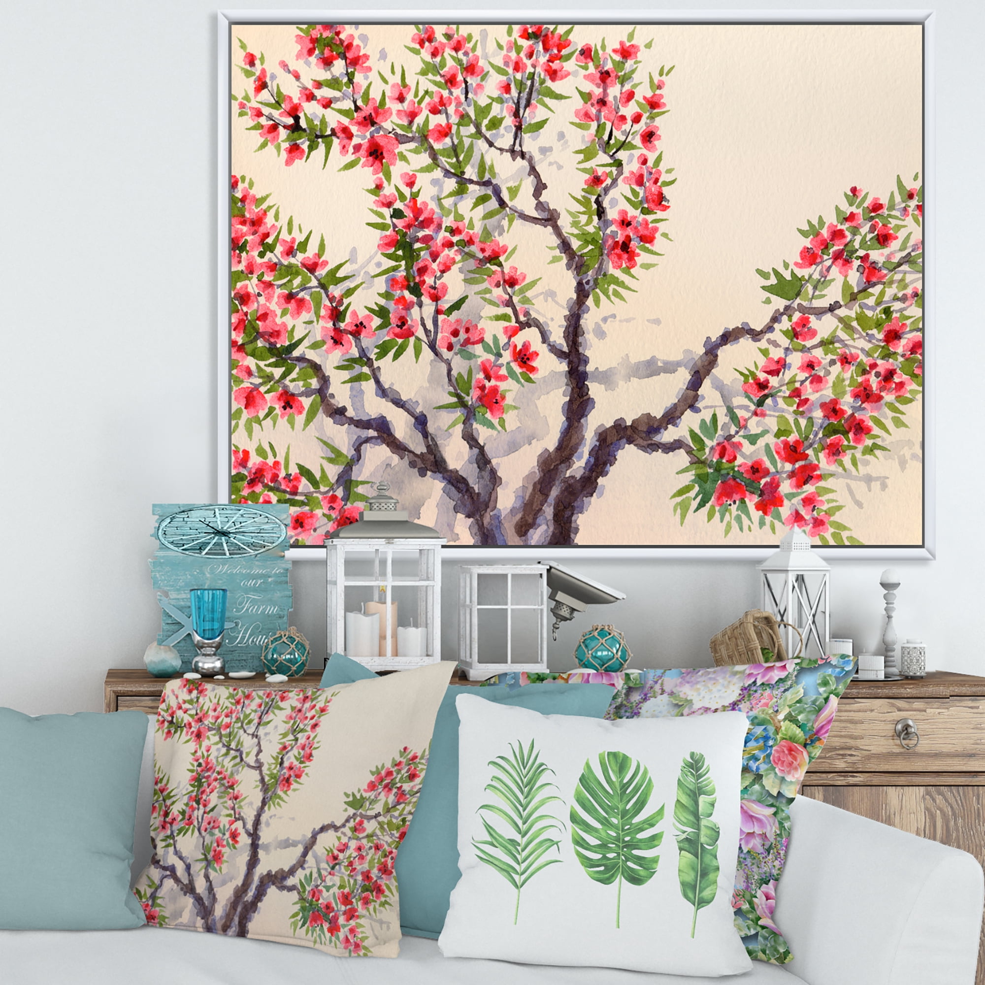 Designart 'The Blossoming Tree With Red Flowers I' Traditional Framed Canvas Wall Art Print