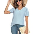 thumbnail image 3 of DreamFish Women's Tops Summer V Neck Tops Puffy Short Sleeve Tunic Casual Eyelet Top, 3 of 5
