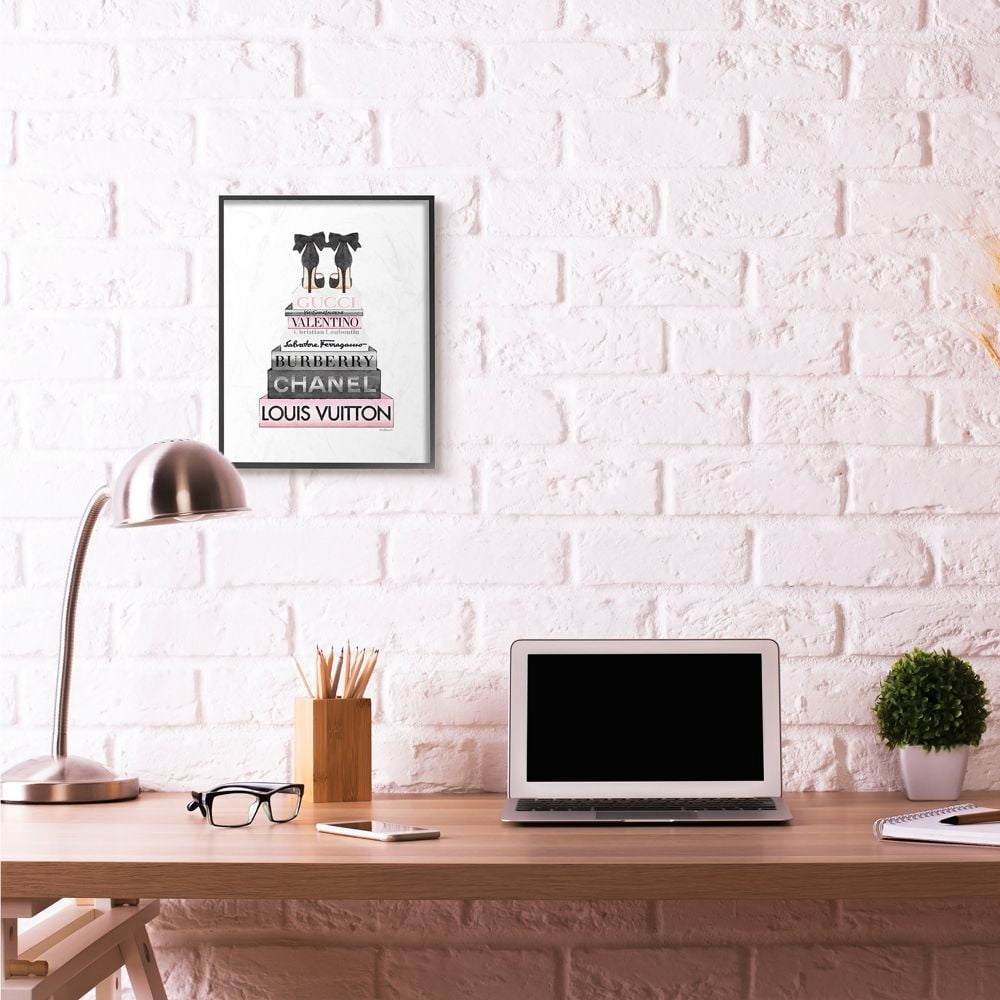 Stupell Industries Black Heels Pink Bookstack Glam Fashion Design Framed Wall Art by Amanda Greenwood