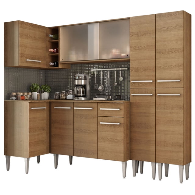 Cocina Integral Completa Esquinera 293cm Emilly Self Madesa - Marrón Madesa GCEM293005
