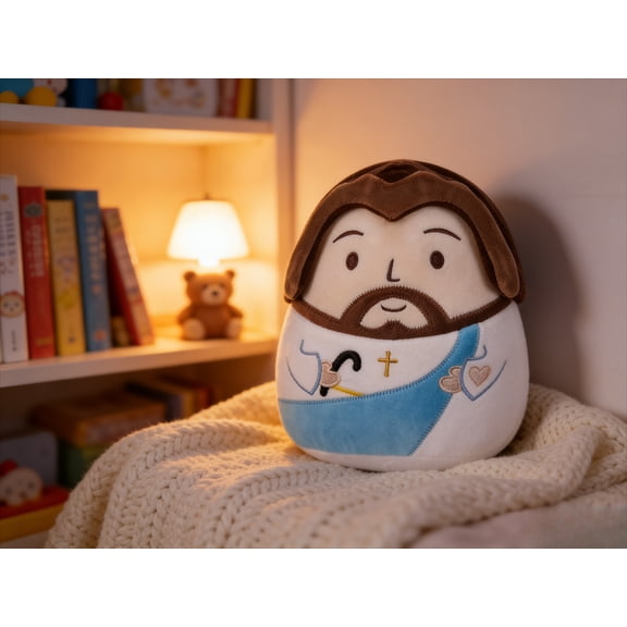 Jesus Plush Pillow Christian Gifts - Jesus Stuffed Animal Perfect Religious with Prayer Design Blue 10 Inch
