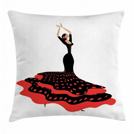 - Spanish Throw Pillow Cushion Cover, Sexy Spanish Flamenco Lady in Folkloric Polka Dot Dress Hispanic Gypsy Culture, Decorative Square Accent Pillow Case, 16 X 16 Inches, Vermilion Black, by Ambesonne
