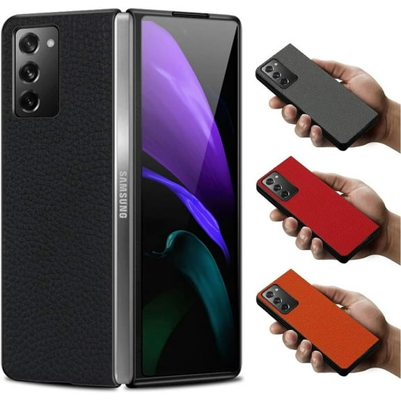 Galaxy Z Fold 2 Case, Litche Partten Premium Genuine Leather Protective Cover Case for Samsung Galaxy Z Fold 2 5G 2020,Black